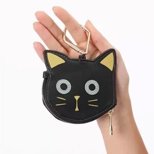 FOSSIL Black Siamese Cat Leather Zip Coin Purse Bag Charm